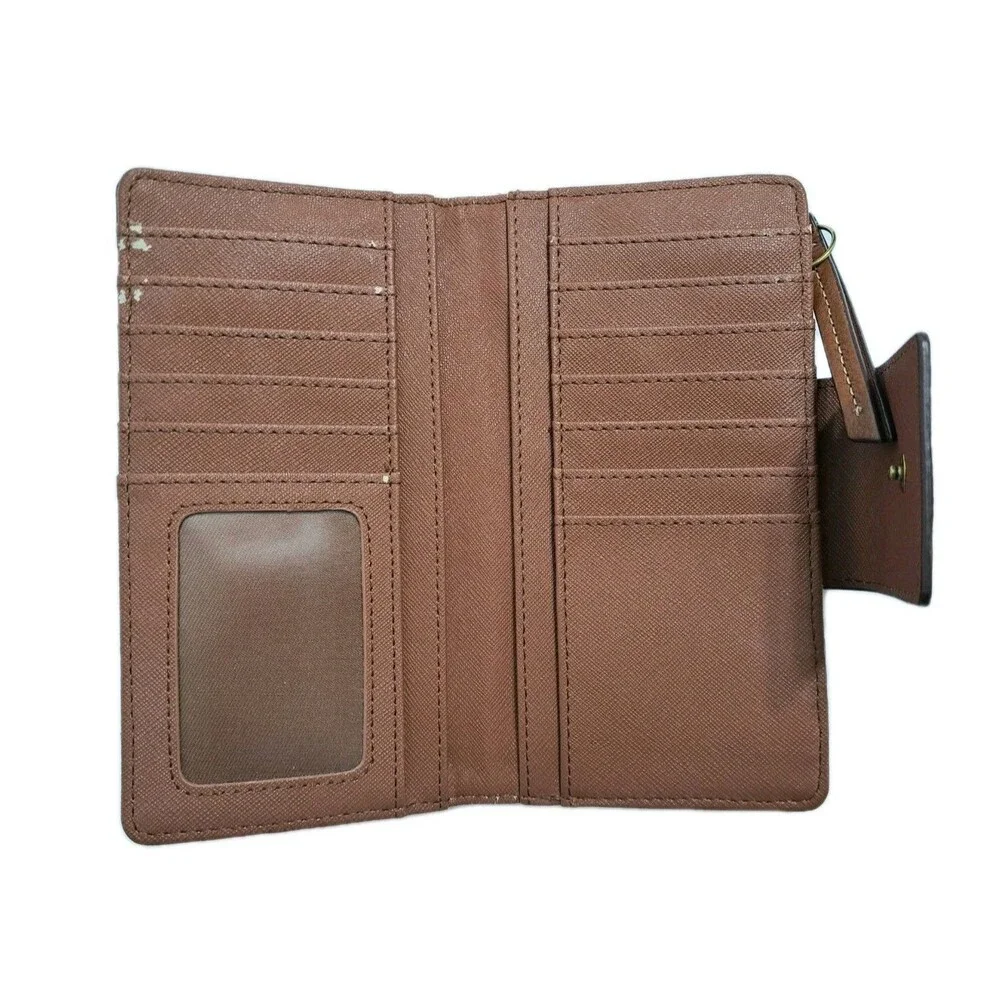Vintage Fossil Brown Leather Bifold Wallet Snap Closure & Zipper Pocket